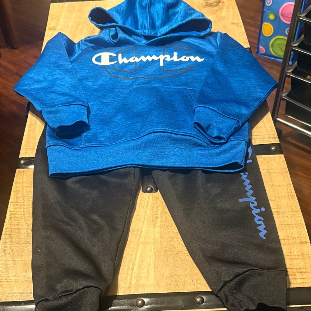 Champion Kids Blue Hoodie with Black Joggers Set
